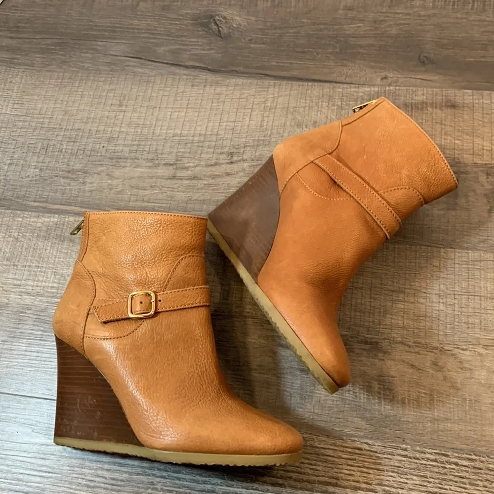 J. Crew brown leather wedge boots size 8